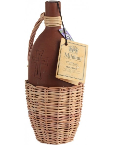 Вино Mildiani, Mukuzani, ceramic bottle "Pletenka s krestom"